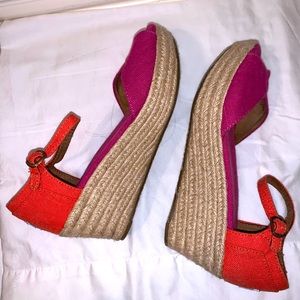 Tom’s Pink/Orange Canvas Platform Espadrilles 7.5